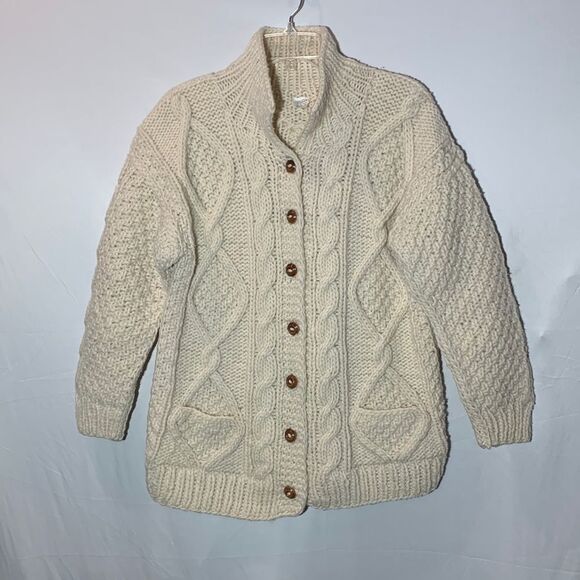 GLADYS fisherman chunky knit wool sweater cardigan pockets women’s - Picture 1 of 8